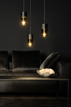 Aura 3-light black and smoked glass pendant lamp . Holtkötter. 