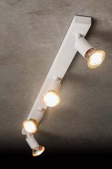 Spot blanc laqué orientable sur rotule rail de 4 lumières. Holtkötter. Spot blanc laqué orientable sur rotule rail de 4 lumières. Holtkötter.