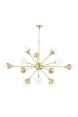 Sputnik 12-light chandelier in gold and shimmering opal glass Ariana. Hudson Valley. 