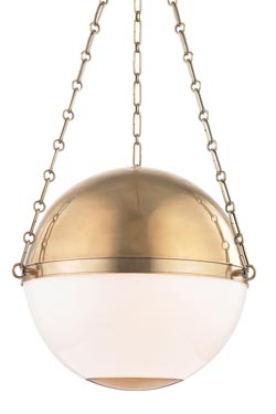 Sphere american pendant lamp in aged brass 52cm. Hudson Valley. 