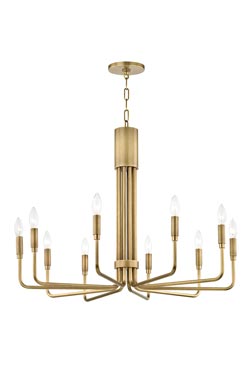 Brigitte contemporary golden chandelier 10 lights. Hudson Valley. 