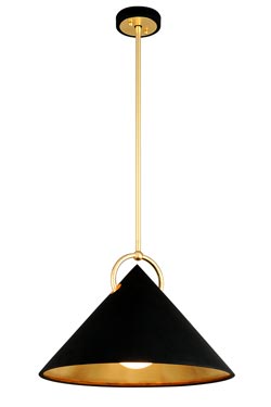 Charm black and gold cone pendant 58cm. Hudson Valley. 