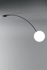 Large off-centred ceiling light with black stem and Filo blown glass ball. Italamp. 