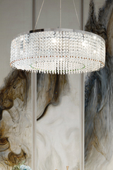 Cylindrical chandelier 8 lights in glass and amber Swarovski crystal. Italamp. Cylindrical chandelier 8 lights in glass and amber Swarovski crystal. Italamp.