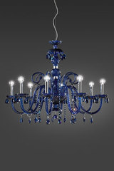 Evergreen blue crystal chandelier 8 lights and blue glass drops. Italamp. Evergreen blue crystal chandelier 8 lights and blue glass drops. Italamp.