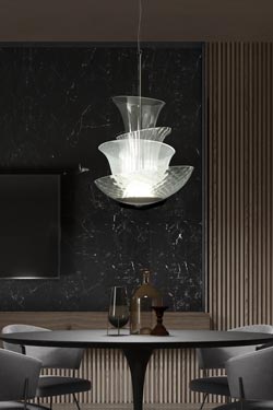 Trevi contemporary pendant lamp in clear glass cups. Italamp. 