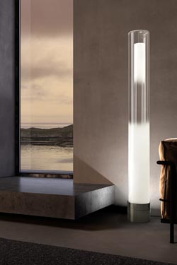Gradient glass cylinder floor lamp in white gradient. Italamp. 