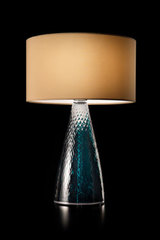 Lampe de table en verre sculpté bleu turquoise. Italamp. 