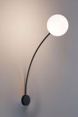 Filo contemporary wall lamp with black stem and white ball. Italamp. 