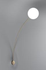 Large Filo minimalist wall light with gold stem and white ball. Italamp. 