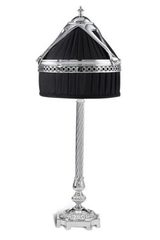 Diderot chrome bronze lamp and conical shade in black pleated silk. Jacques Garcia. 