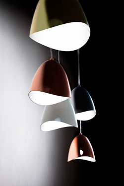 Mirage pendant polished copper bell and LED lighting. Karboxx. 