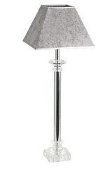 Lampe chromé en verre optique et abat-jour moiré gris Buci . Le Dauphin. Lampe chromé en verre optique et abat-jour moiré gris Buci . Le Dauphin.