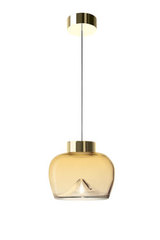 Aella bold suspension design année 70 verre ambré et métal doré. Leucos. Aella bold suspension design année 70 verre ambré et métal doré. Leucos.