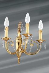 Applique cristal de bohème et bronze massif doré trois lumières. Lucien Gau. 