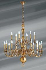 18- lights Dutch style brass chandelier . Lucien Gau. 