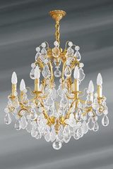 Louis XV bronze old gold and bohemian crystal chandelier eight lights. Lucien Gau. 