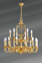 Louis XV chandelier eighteen lights patina old gold. Lucien Gau. 