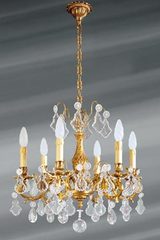 Louis XV chandelier with bohemian crystal and 6 lights. Lucien Gau. 