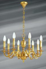 Louis XVI style chandelier, gilded bronze, eight lights, leaves and pearls. Lucien Gau. 