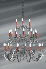 Pewter chandelier Louis XIII thirty lights. Lucien Gau. 