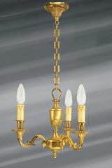 Small chandelier, Louis XVI, gilded bronze, three lights. Lucien Gau. 