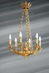 Stunning empire style chandelier, solid bronze, six lights. Lucien Gau. 