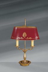 Lampe de style Empire, deux lumières, avec abat-jour laqué ovale. Lucien Gau. 