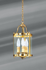 Lanterne de style classique en bronze doré poli et verre . Lucien Gau. 