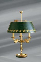 Empire style solid bronze lamp, green shade, three lights. Lucien Gau. 