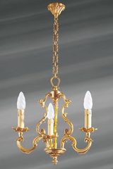 Lustre bronze Louis XV trois lumières doré. Lucien Gau. 