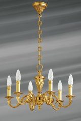 Lustre Louis XVI, doré en bronze massif, six lumières. Lucien Gau. 