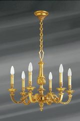 Lustre Louis XVI en bronze doré, six lumières. Lucien Gau. 
