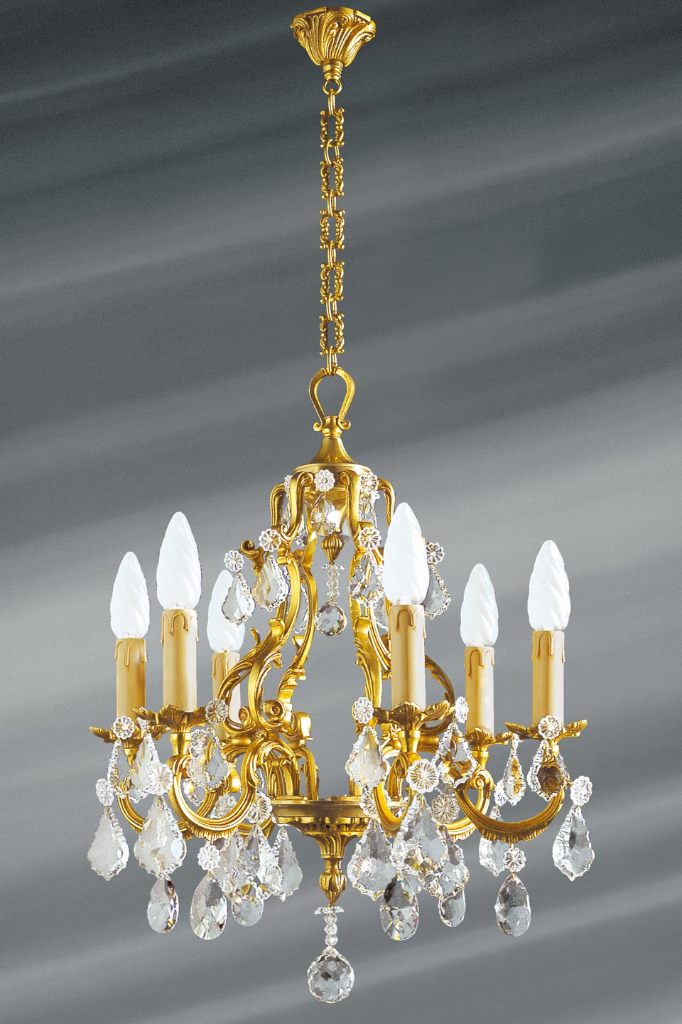 Lustre pampilles en cristal de bohème Louis XV six lumières - Lucien Gau,  luminaires classiques de prestige - Réf. 12020203 - mobile