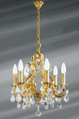 Lustre pampilles en cristal de bohème Louis XV six lumières. Lucien Gau. 
