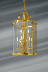 Très grande lanterne en verre courbé et bronze massif neuf lumières. Lucien Gau. 