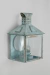 Outdoor wall lamp with 19th century oil lamp green-grey Campagne. Lum’Art. 