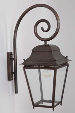 Outdoor wall lantern on spiral stem, large model, Chantilly. Lum’Art. 