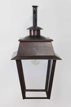 Large wall light on bracket for outdoor use in old brass Bordeaux. Lum’Art. 