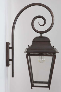 Outdoor wall lantern on spiral stem, large model, Chantilly. Lum’Art. 