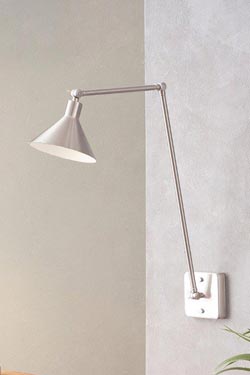 Factory 2 articulated wall lamp, brushed nickel, 2 arms. Luz Difusion. 