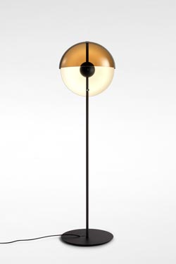 Theia floor lamp, LED lighting and half-shell shade with dimmer switch in black metal. Marset. 