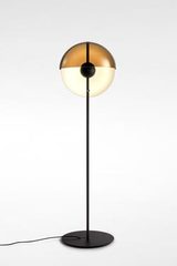 Theia floor lamp, LED lighting and half-shell shade with dimmer switch in black metal. Marset. 