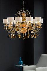 10-light orange crystal and antique gold-plated metal chandelier. Masiero. 10-light orange crystal and antique gold-plated metal chandelier. Masiero.