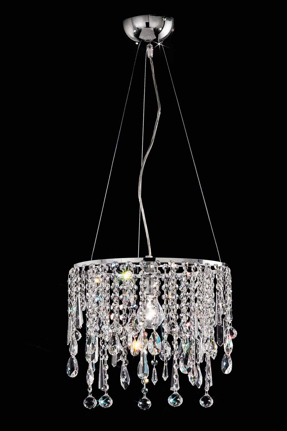 Small Ceiling Light In Cut Crystal And Polished Stainless Steel With Single Cylinder Of Draped Crystals