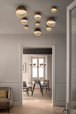 Patinated bronze ball ceiling lamp with integrated LED light Iglu 13cm. Masiero. 