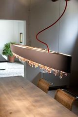 Long suspension Ola in matt bronze lacquered metal. Masiero. 