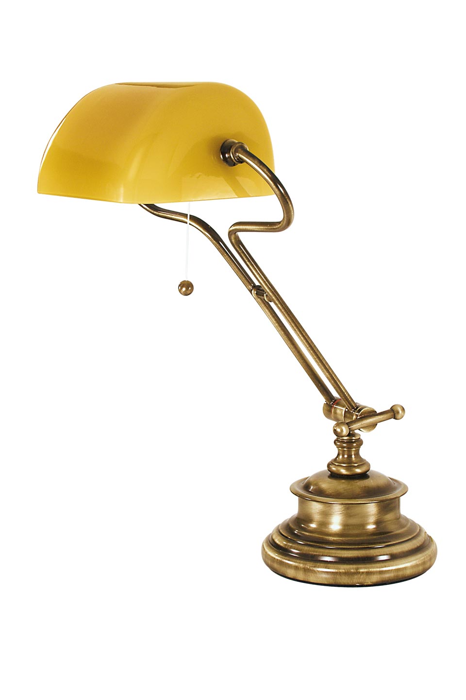 Lampe américaine de bibliothèque jaune en laiton naturel. Moretti Luce. 