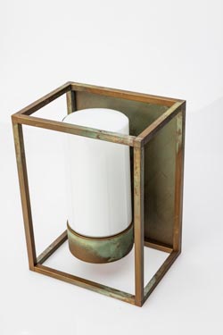 Cubic large wall lamp in antique brass lantern. Moretti Luce. 