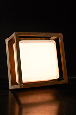 Ice Cubic outdoor wall lamp with antique brass frame. Moretti Luce. 